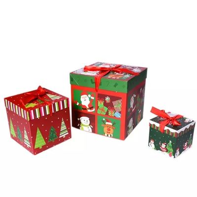 Deckel und niedriger Weihnachtspappgeschenkbox-Weihnachtsdekorations-Kasten mit Band