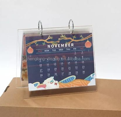 Kundenspezifischer klarer Acrylkalender-Ausstellungsstand-doppelter mit Seiten versehener Bilderrahmen
