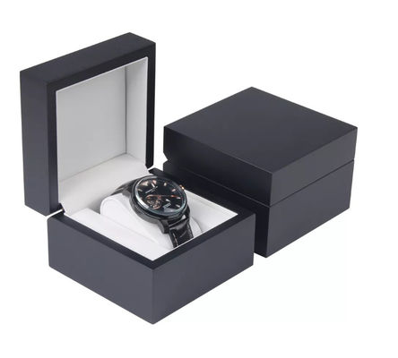 Kundengebundenes schwarzes Matte Single Watch Boxes Pu-Leder-Quadrat hölzern