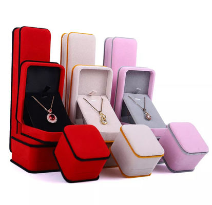 Samt-Schmuckkästchen ISO9001 Soems Ring Necklace Packaging Box Pink