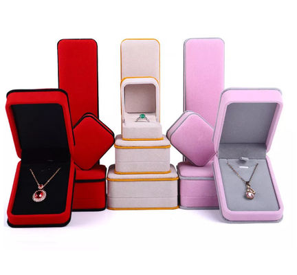 Samt-Schmuckkästchen ISO9001 Soems Ring Necklace Packaging Box Pink