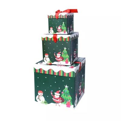 Deckel und niedriger Weihnachtspappgeschenkbox-Weihnachtsdekorations-Kasten mit Band