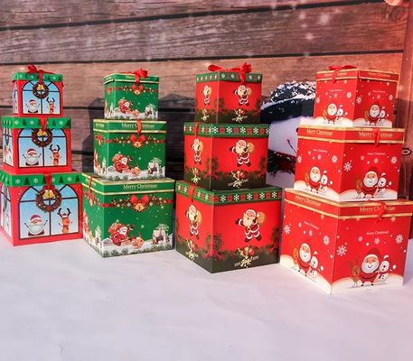 Deckel und niedriger Weihnachtspappgeschenkbox-Weihnachtsdekorations-Kasten mit Band